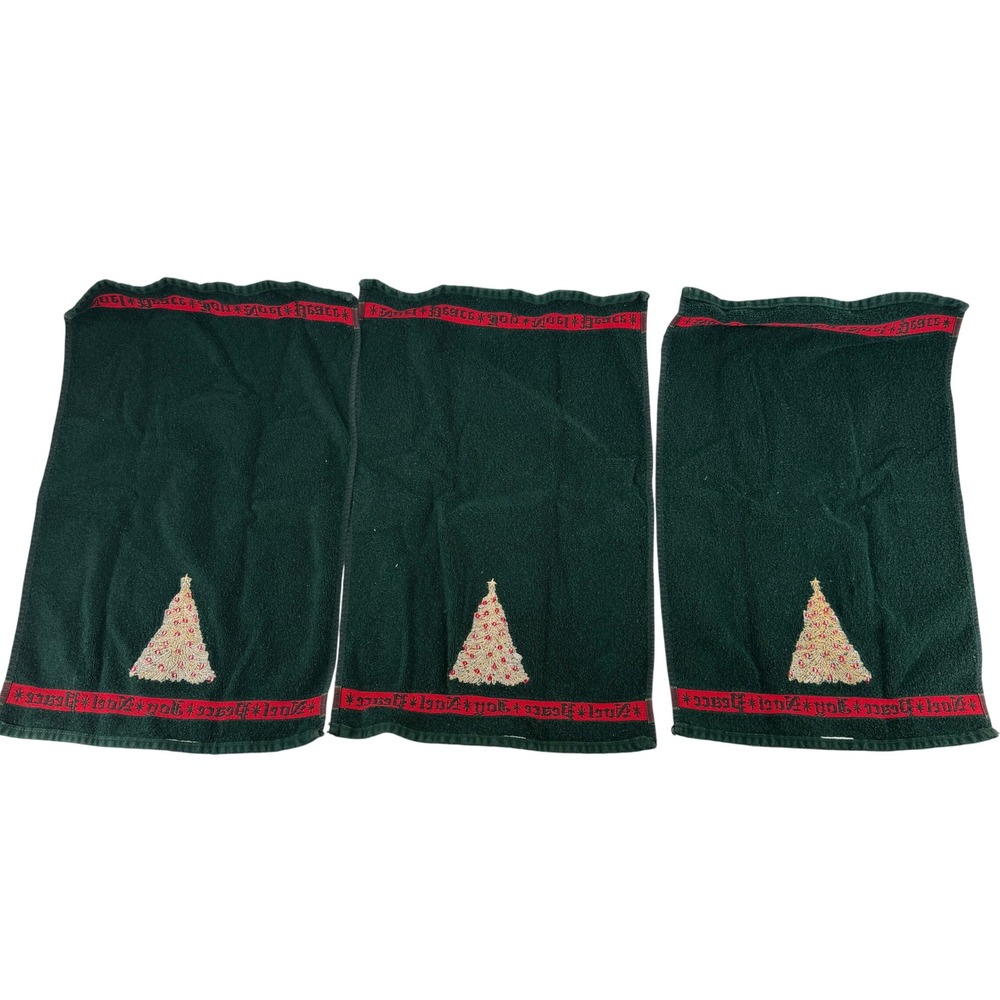 Vintage Christmas Towels Lot 9 Embroidered Trees Santa Poinsettia Holiday Decor - Picture 9 of 13